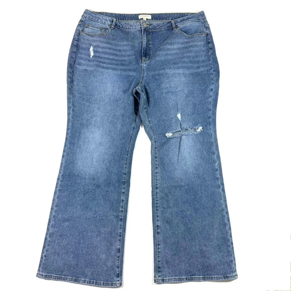 Eloquii Naomi Flare Jeans Size 24 Ripped Knee - Picture 1 of 8